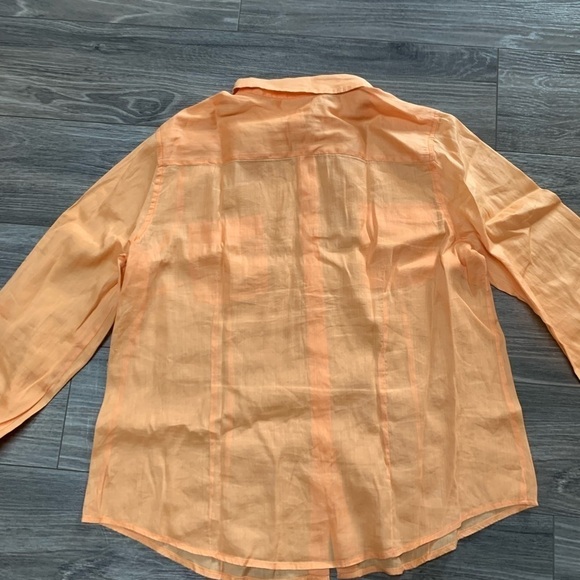 Chicos Ramie/cotton orange/peach boho coastal Lagen look button down shirt Large - Picture 13 of 14